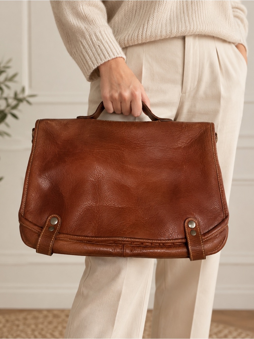 Vintage Roots Genuine Leather Laptop / Messenger Bag โ Brown